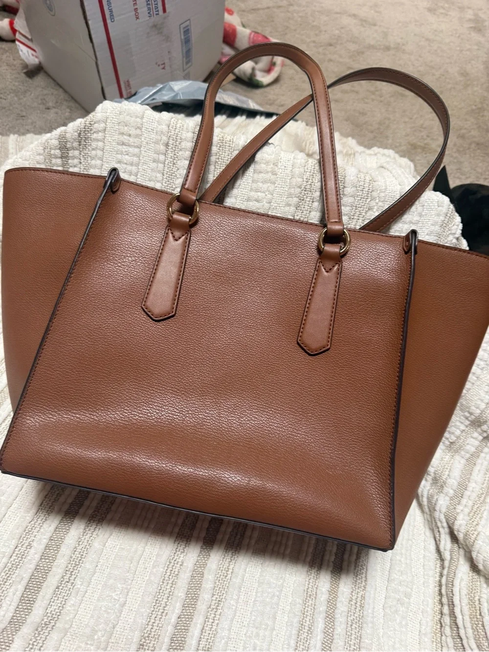 Michael Kors Cognac Pebbled Leather Tote with Gold MK Charm